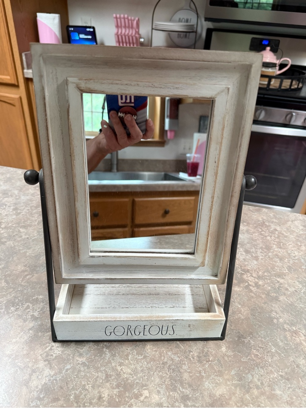 Gorgeous White Wood Framed Vanity Mirror with Tray